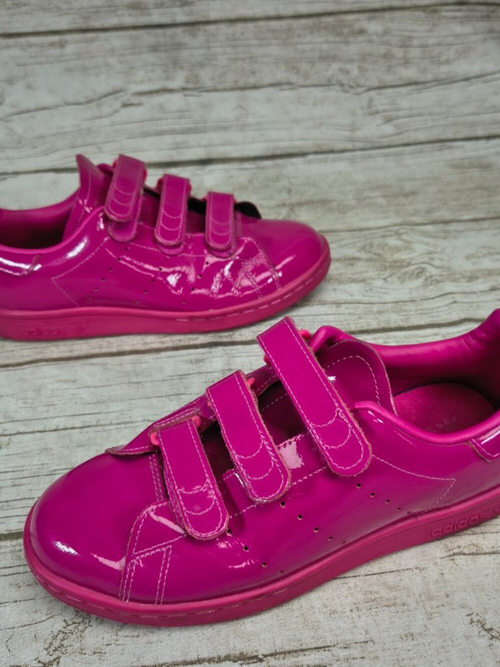 Adidas Stan Smith Comfort Strap Patent Leather Hot Pink Sneakers S75191 Sz UK 5